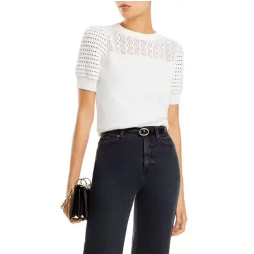AQUA Cotton Crochet Puff Sleeve Top